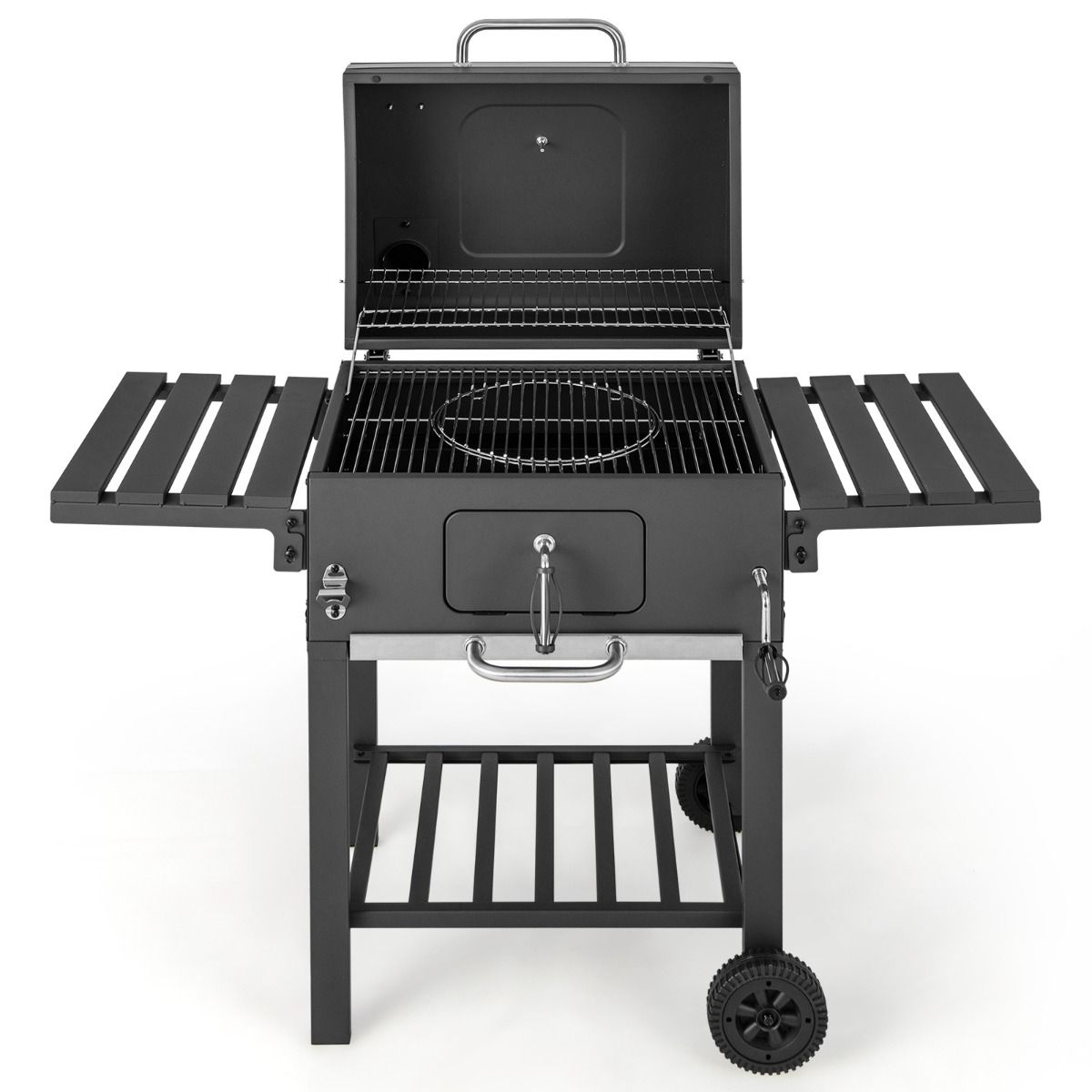 Portable Charcoal Barbecue with 2 Side Tables Black -