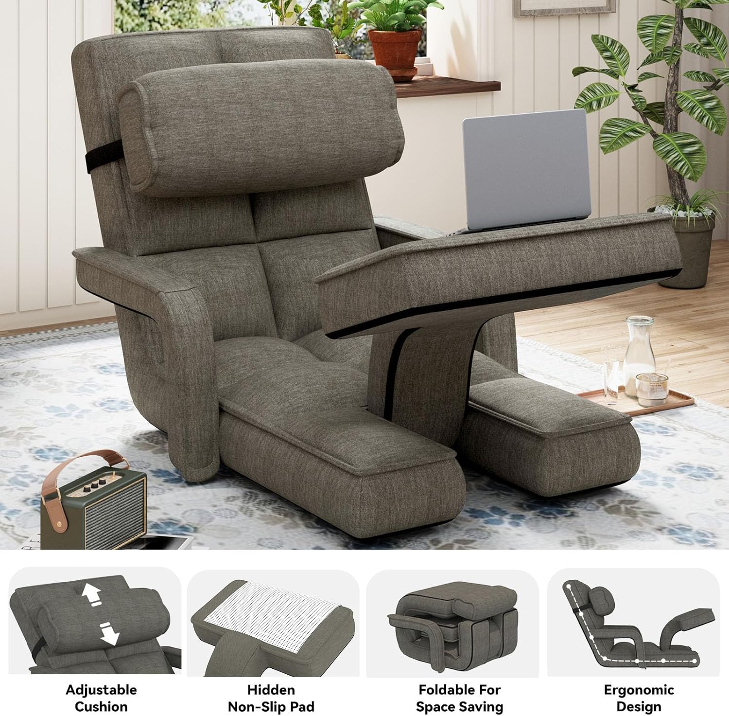 AECOJOY Floor Chair, Padded Folding Gaming Chair with 14-Level Adjustable Backrest, Portable Lazy Sofa - Product image 8