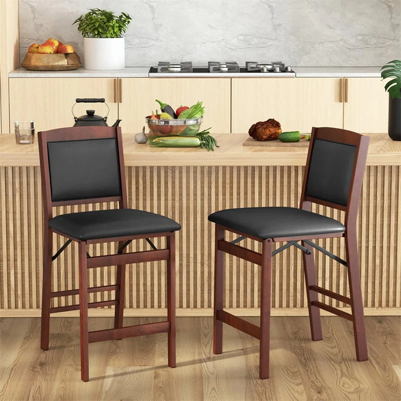 Set of 2 Folding Counter Height Bar Stools, 24.5" Kitchen Island Bar Chairs w/ Padded Backrest & Seat - Product image 2