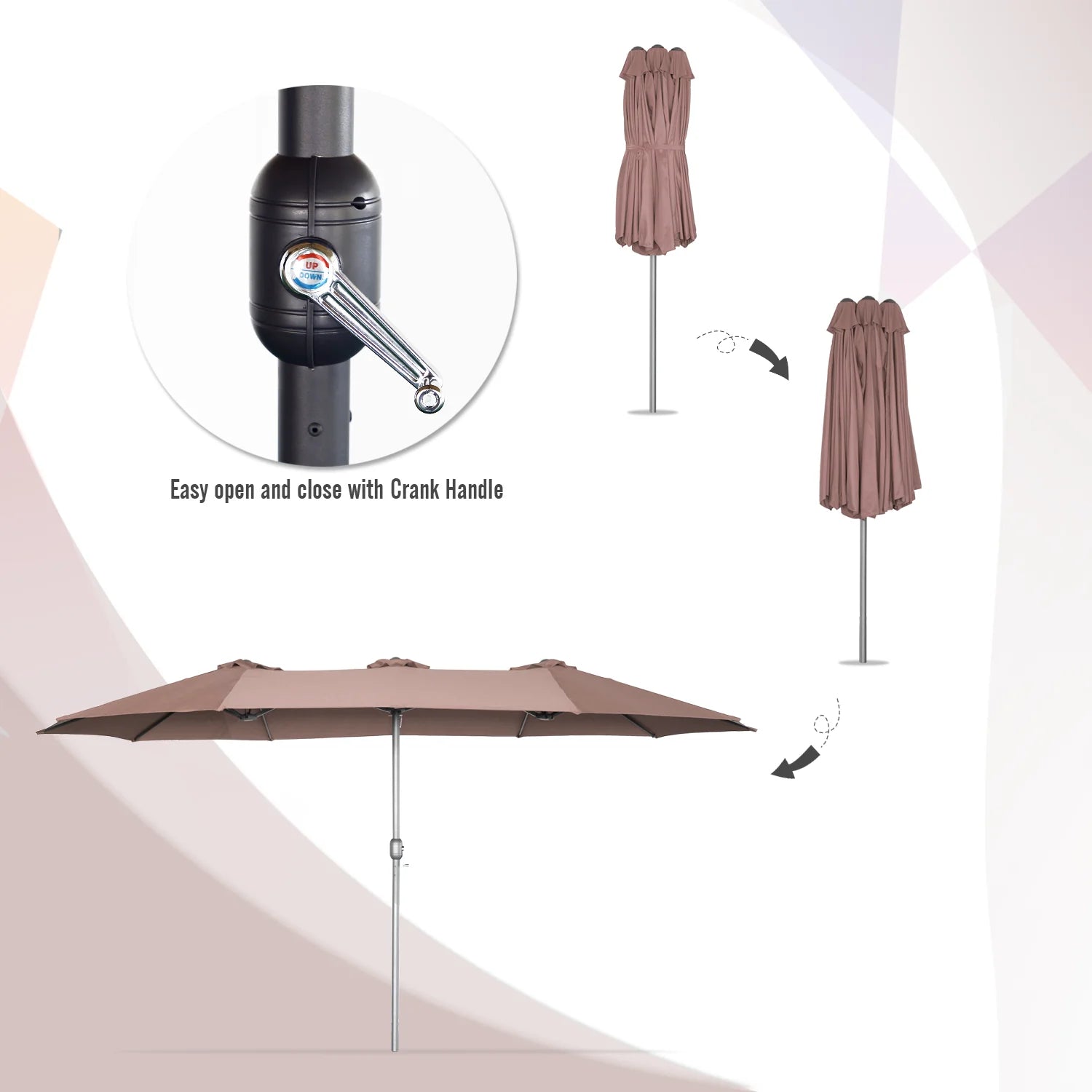 AECOJOY 15x9ft Double-Sided Patio Umbrella, Brown - Product image 4