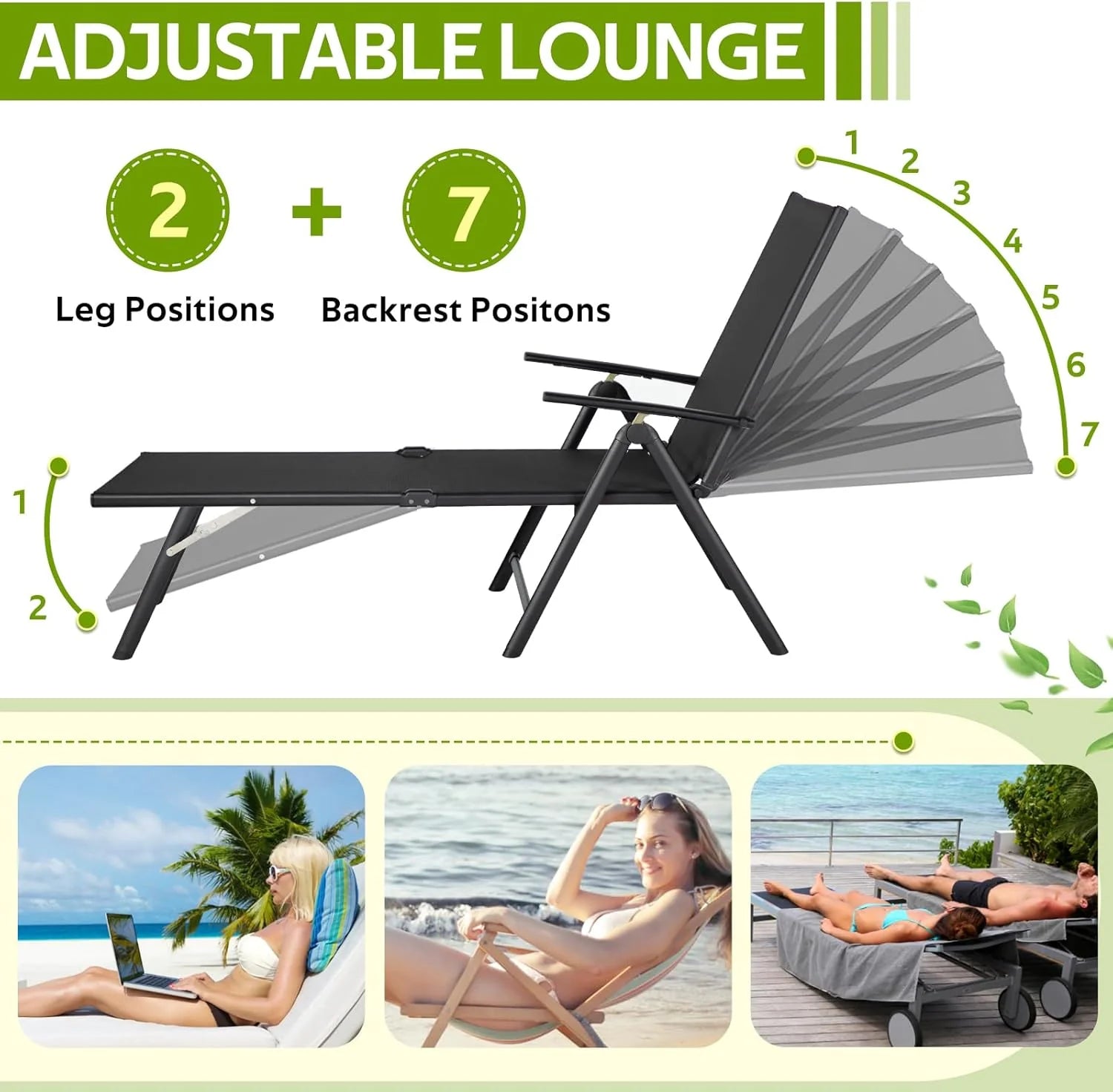 AECOJOY Outdoor Chaise Lounge Chair, Adjustable Reclining Folding Pool Lounger for Poolside - Product image 7