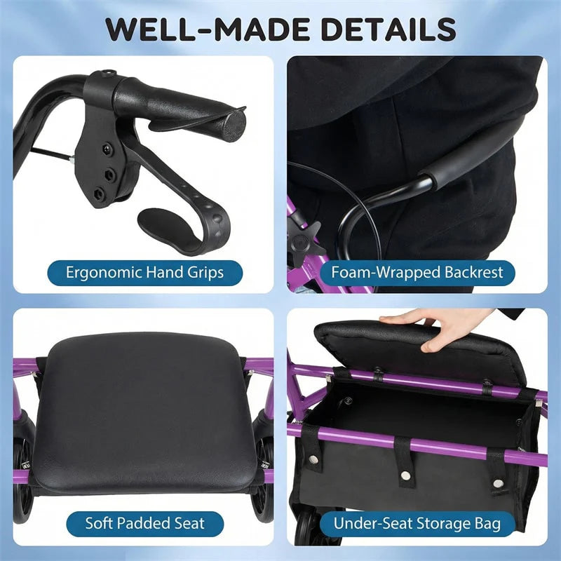 Foldable Rollator Walker with Seat & Height Adjustable Handles for Seniors - Product image 25