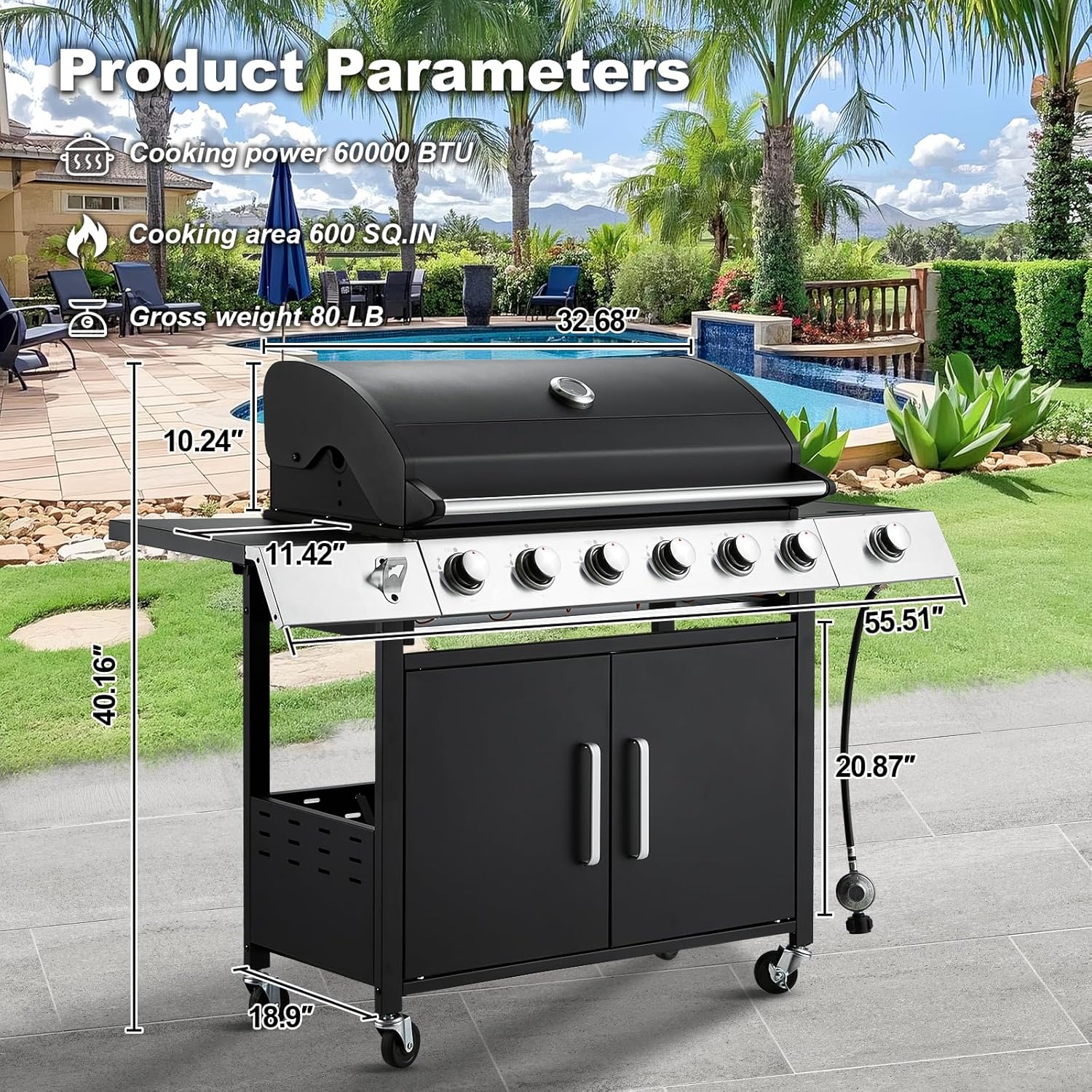 Upgraded 4 Burner BBQ Propane Gas Grill with Cast Iron Grates & Side Stove, 44 - Product image 7
