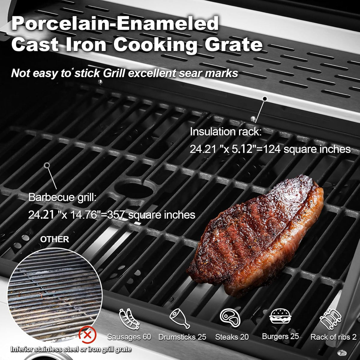 Upgraded 4 Burner BBQ Propane Gas Grill with Cast Iron Grates & Side Stove, 44 - Product image 55