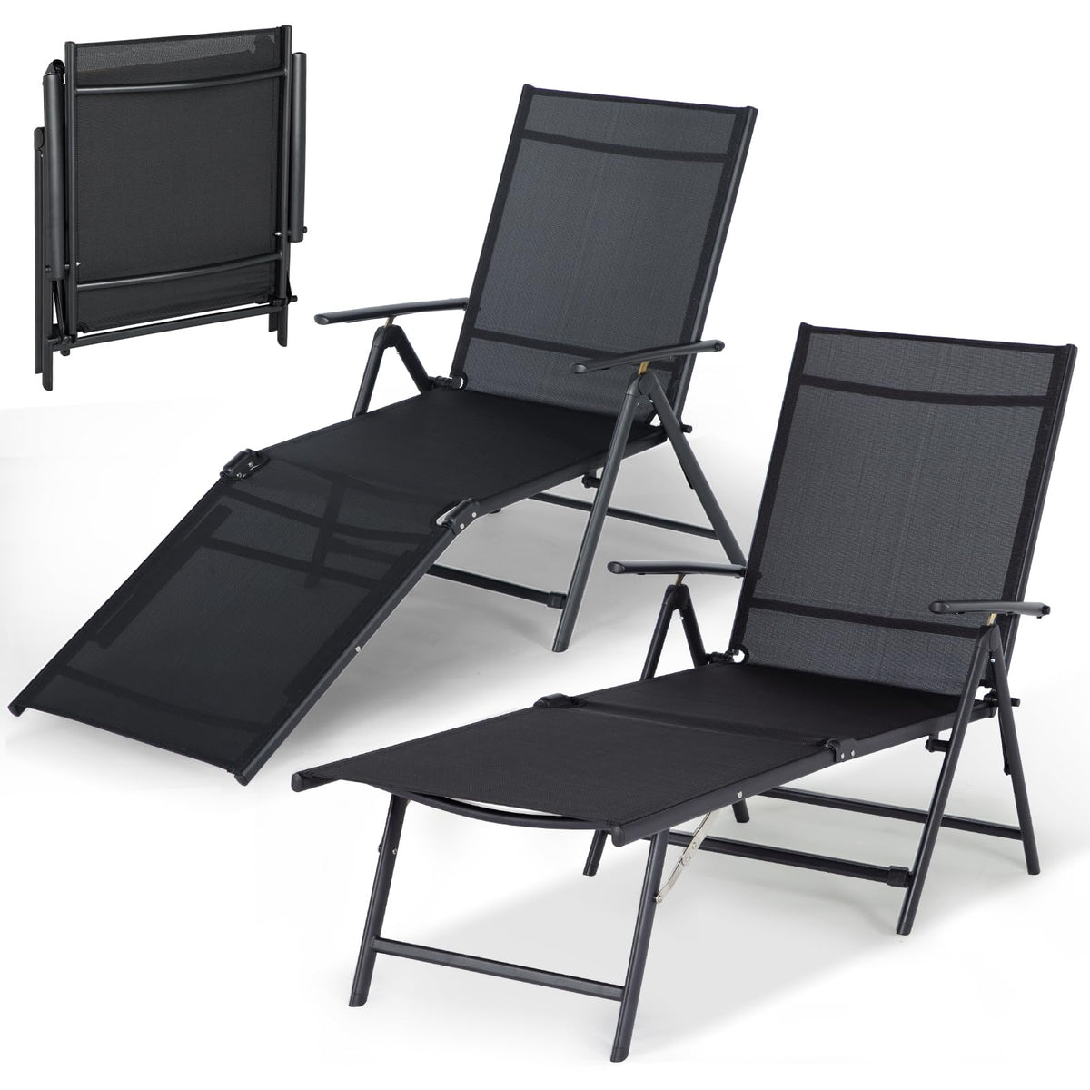 AECOJOY Outdoor Chaise Lounge Chair, Adjustable Reclining Folding Pool Lounger for Poolside - Product image 1