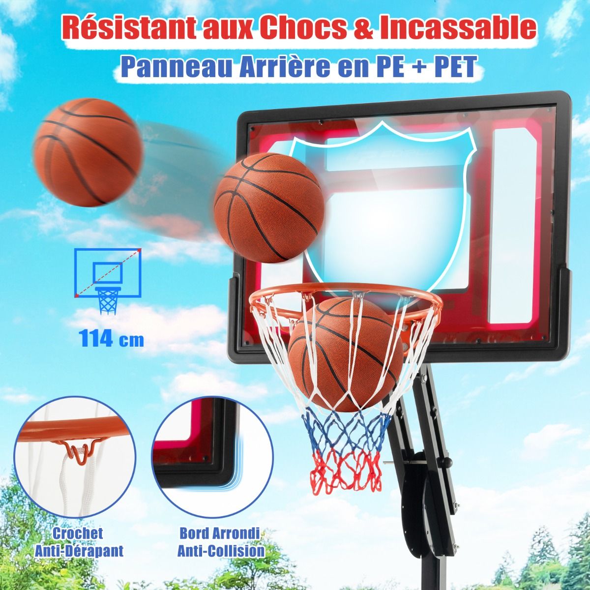 Freestanding Basketball Hoop with Adjustable Height 1.55-3.1m Basketball Stand with PE Backboard for Children and Yellows -