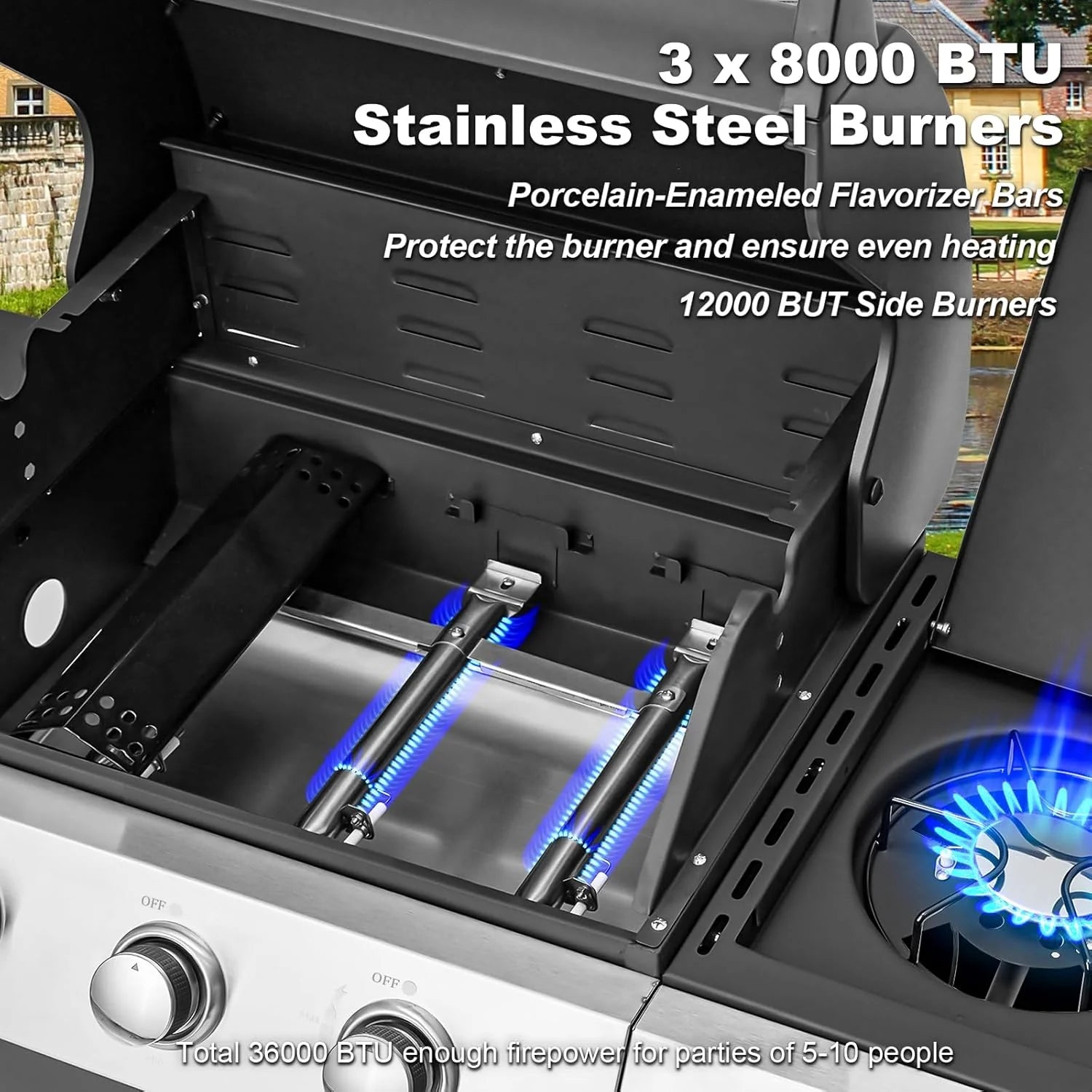 Upgraded 4 Burner BBQ Propane Gas Grill with Cast Iron Grates & Side Stove, 44 - Product image 47