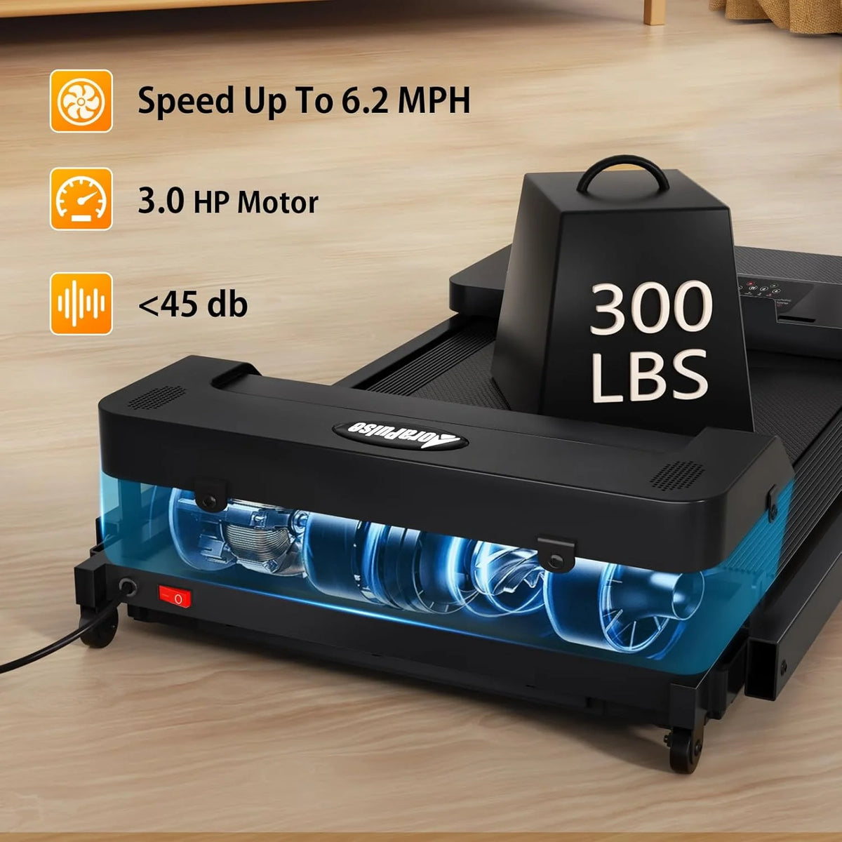 300 lb Portable Folding Treadmill, 3.0 HP Foldable Compact Treadmill for Home Office - Product image 2
