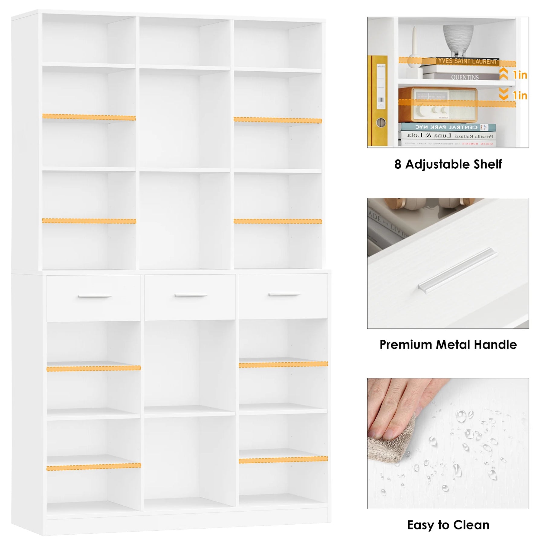 Homfa 75 - Inch Bookshelf and Bookcase with 3 Drawers, Wooden Storage Book Shelf with Adjustable Shelves - Product image 9