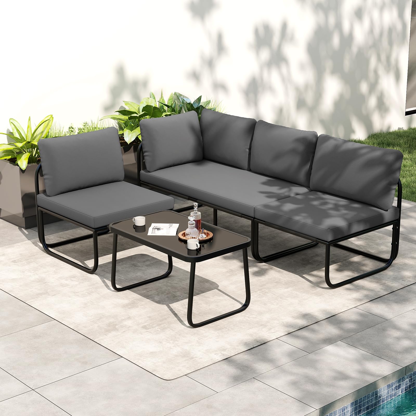 Tangkula 4 Pieces Patio Furniture Set with Cushions and Tempered Glass Coffee Table - Product image 2