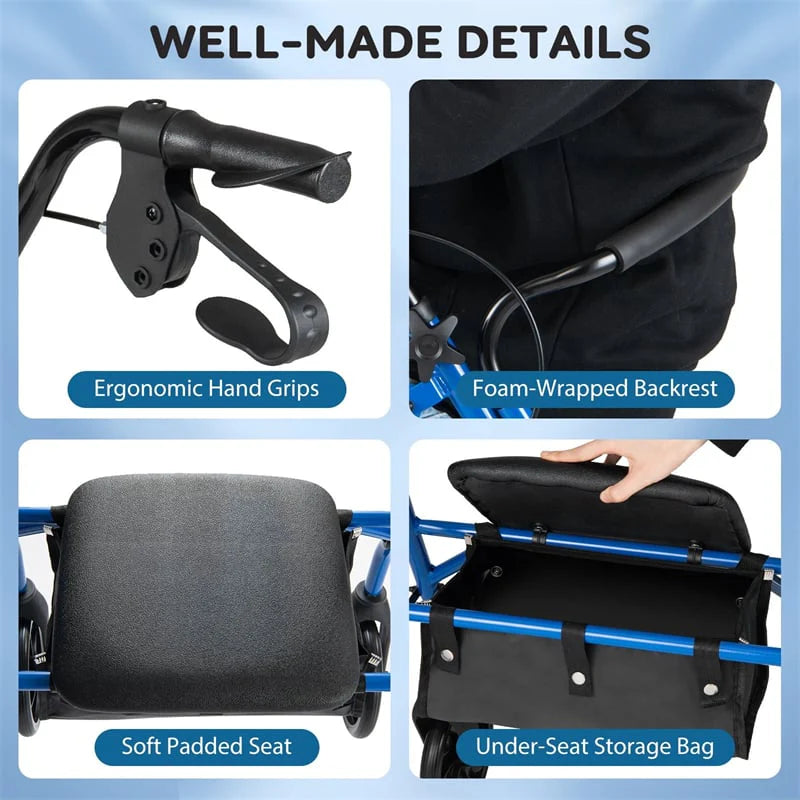 Foldable Rollator Walker with Seat & Height Adjustable Handles for Seniors - Product image 6