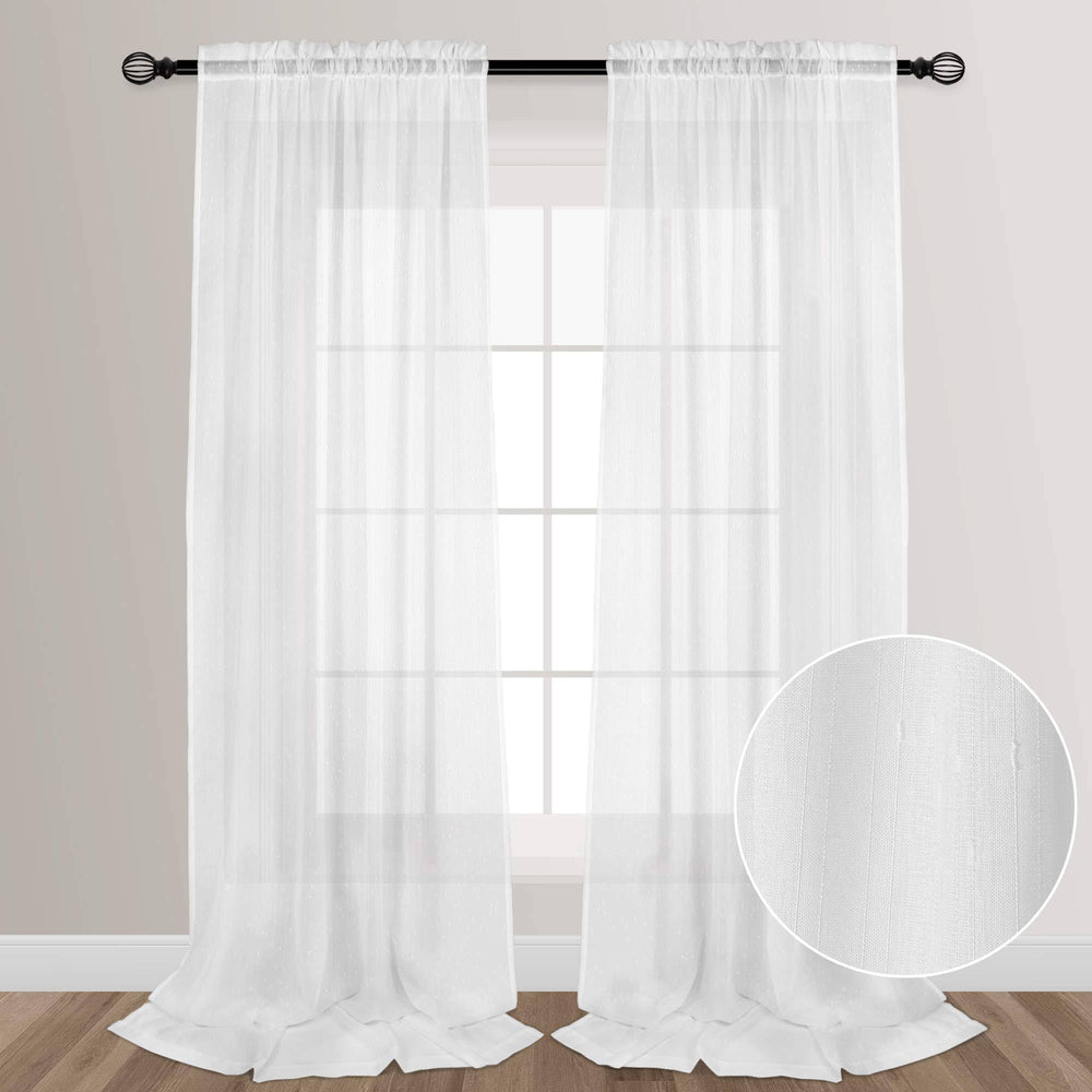 VOILYBIRD White 108 Inches Sheer Curtains Extra Long See Through Sheers for Living Room Bedroom Rainy Style Rod Pocket at Top
