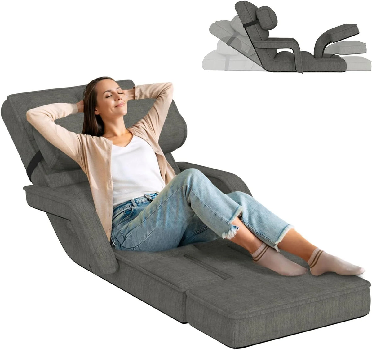 AECOJOY Floor Chair, Padded Folding Gaming Chair with 14-Level Adjustable Backrest, Portable Lazy Sofa - Product image 9