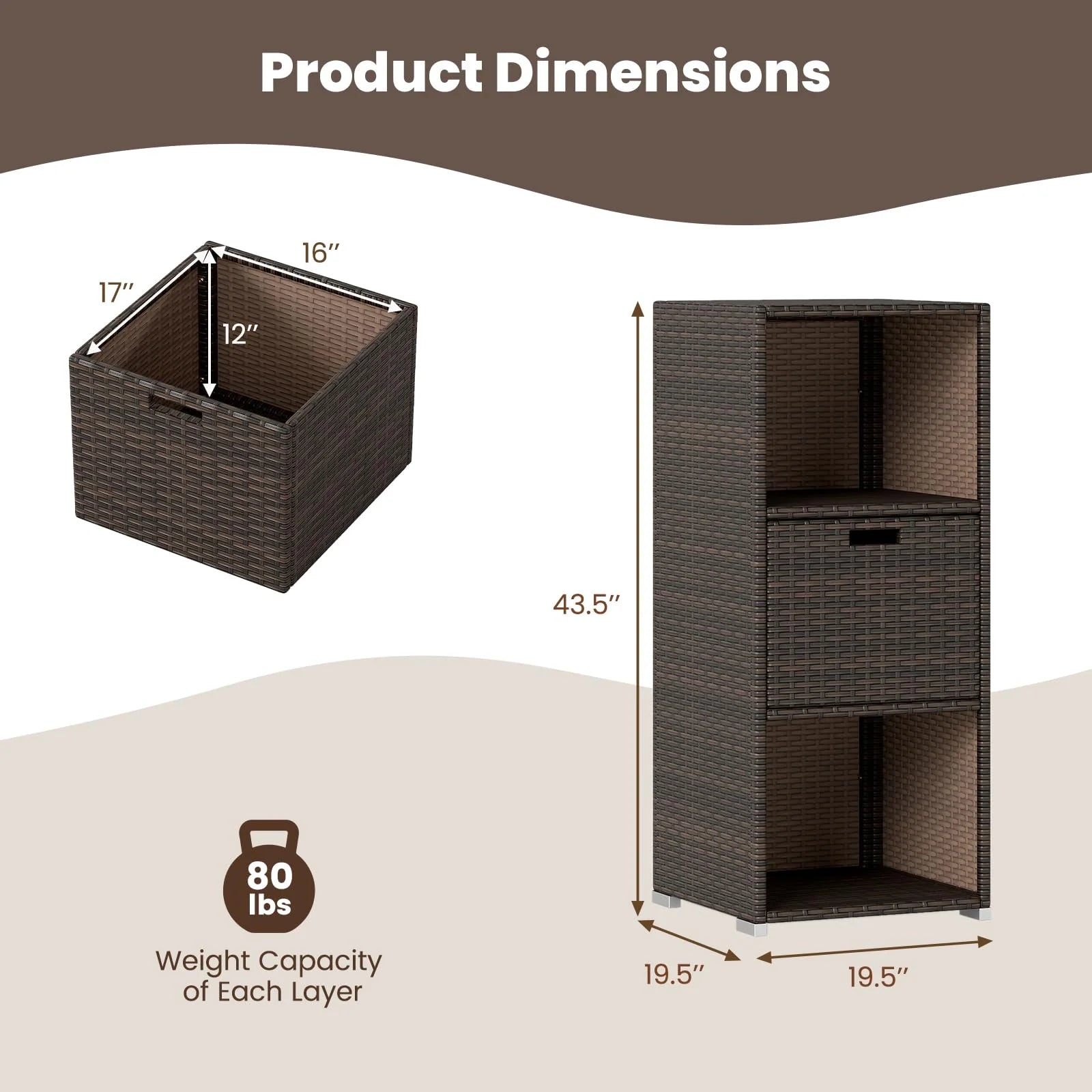 Tangkula Rattan Patiojoy Outdoor Wicker Cabinet with 3 Shelves - Product image 3