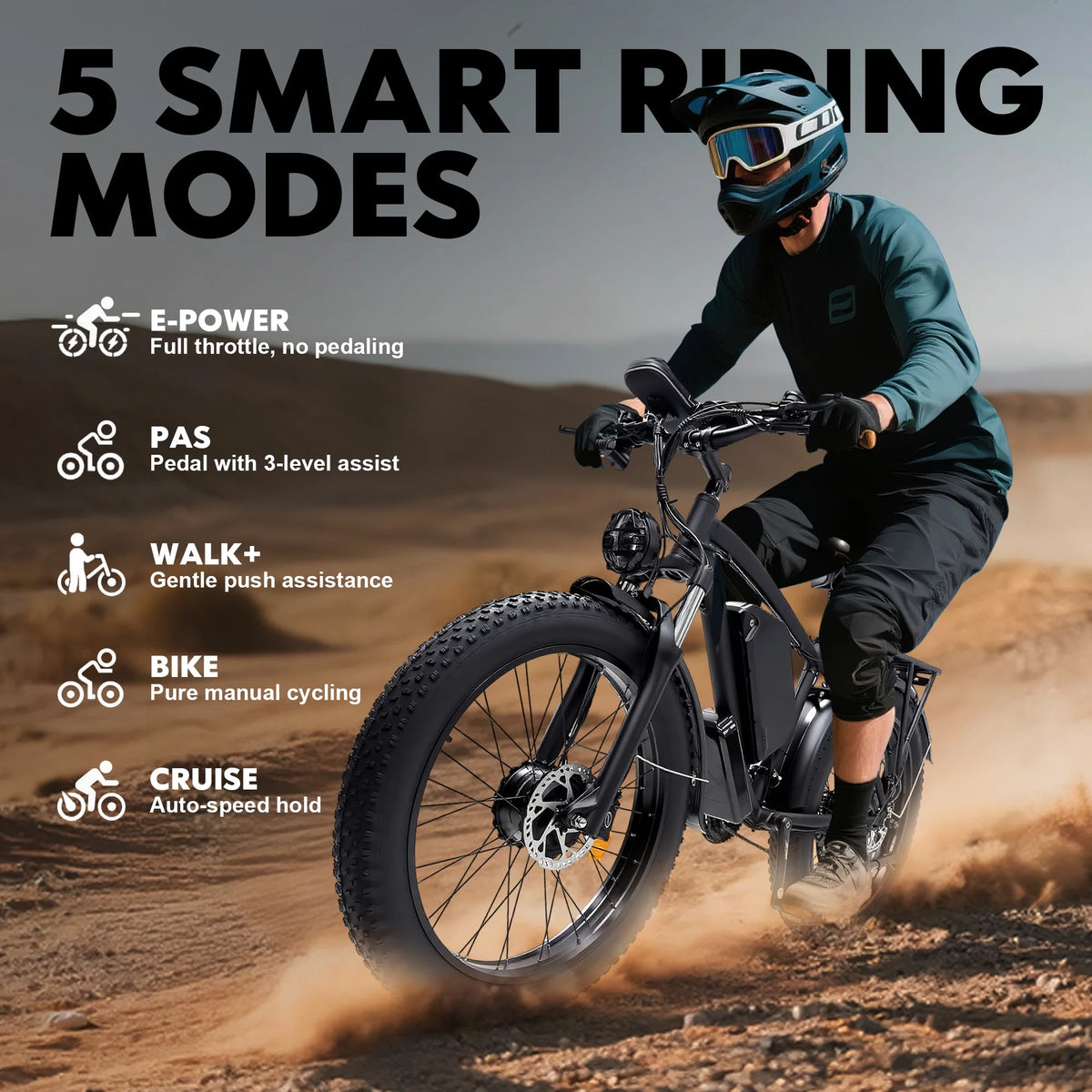 Electric Fat Tire Bike for Adults, 6000W Dual Motor Ebike, Max 50MPH 26"x4.0 Off - Product image 6