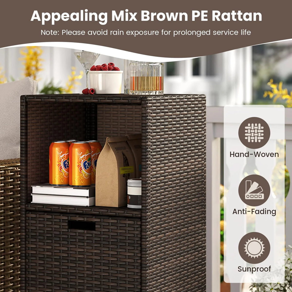 Tangkula Rattan Patiojoy Outdoor Wicker Cabinet with 3 Shelves - Product image 4