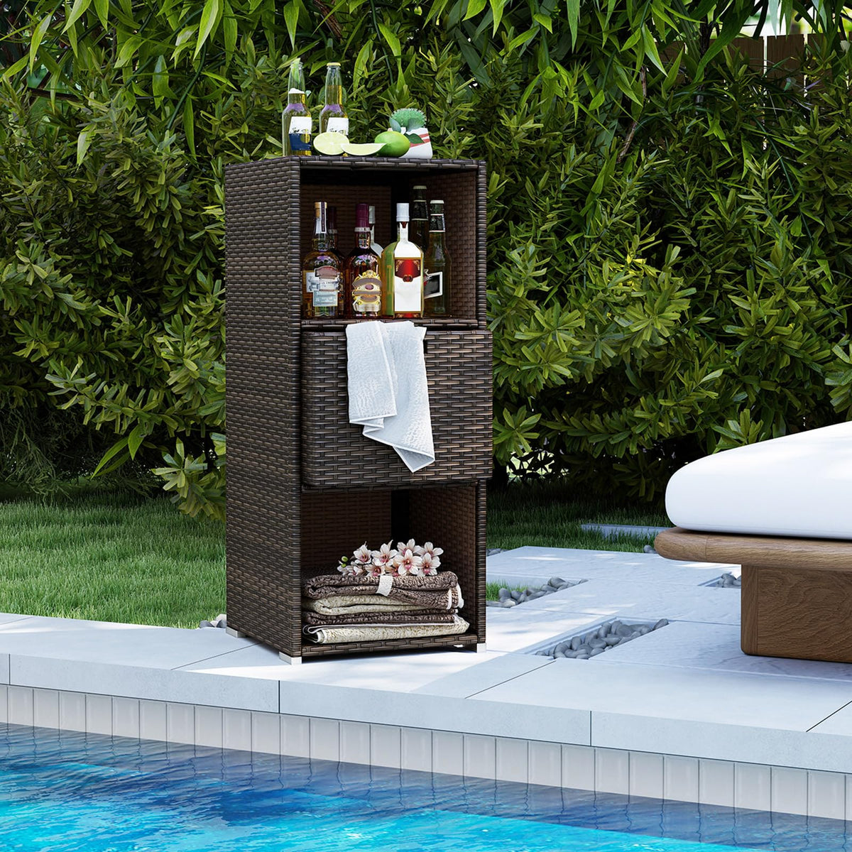 Tangkula Rattan Patiojoy Outdoor Wicker Cabinet with 3 Shelves - Product image 8