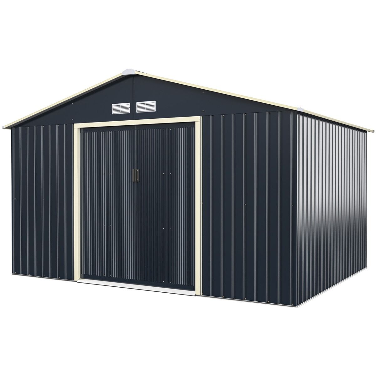 Metal Garden Shed 8.67 340 x 255 x 210 cm with 2 Lockable Sliding Doors 4 Ventilation Holes Gray for Bicycle -