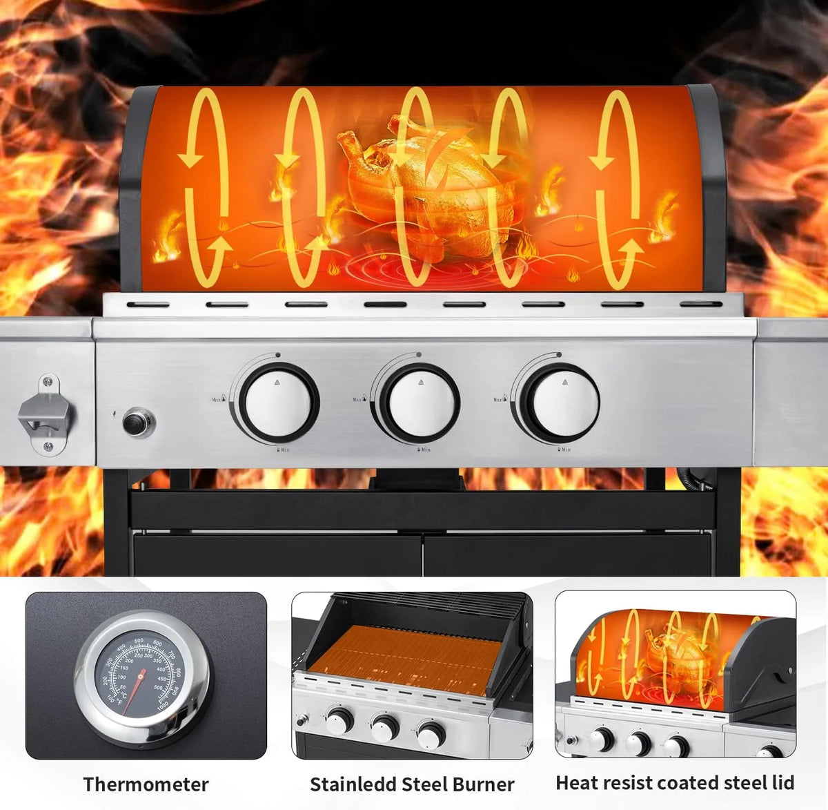 Upgraded 4 Burner BBQ Propane Gas Grill with Cast Iron Grates & Side Stove, 44 - Product image 31