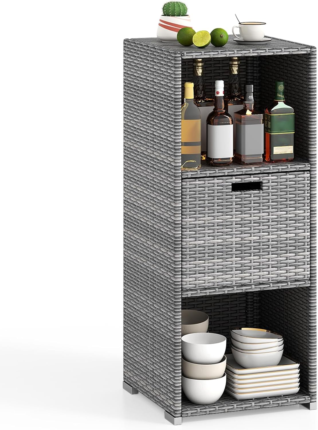 Tangkula Rattan Patiojoy Outdoor Wicker Cabinet with 3 Shelves - Product image 11