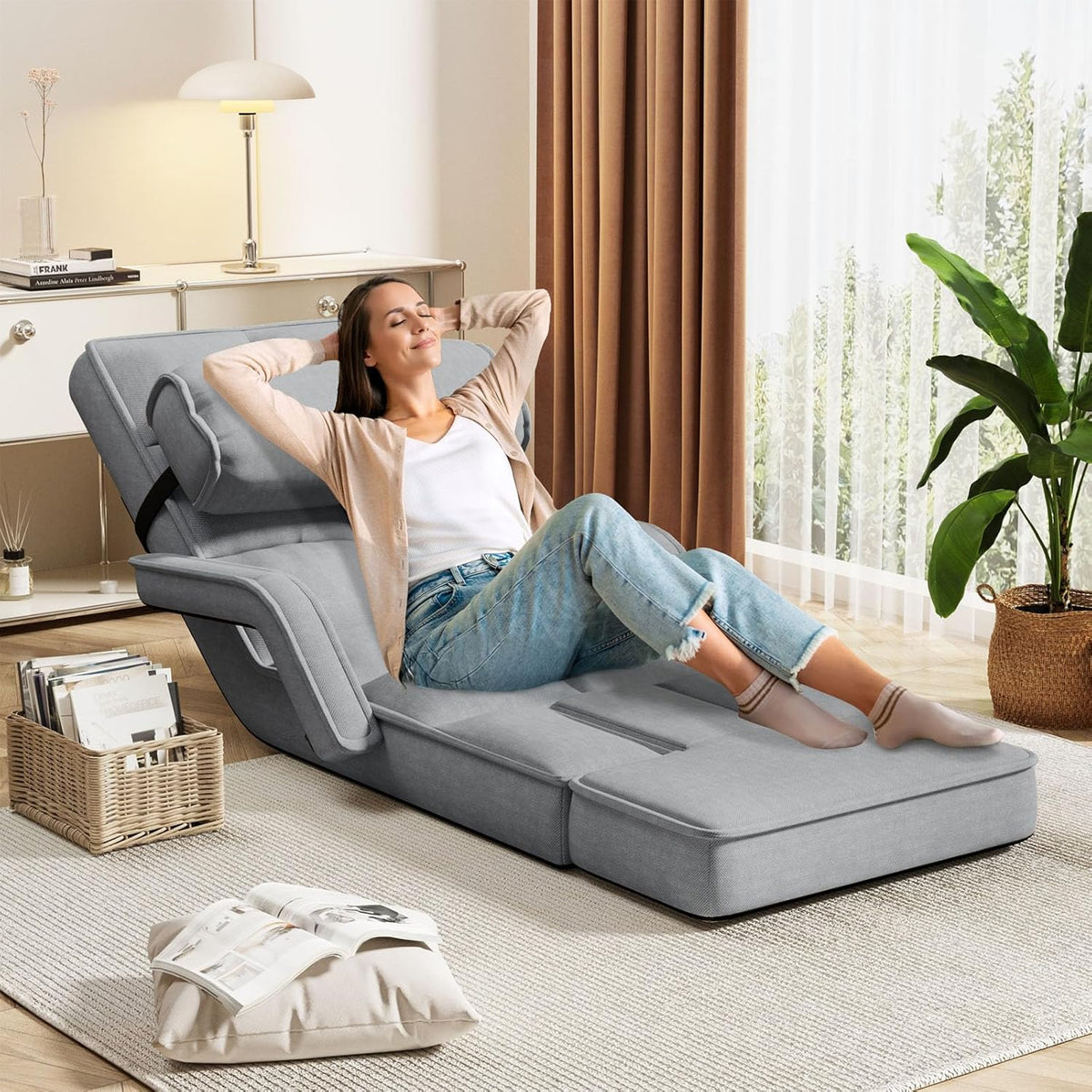 AECOJOY Floor Chair, Padded Folding Gaming Chair with 14-Level Adjustable Backrest, Portable Lazy Sofa - Product image 12