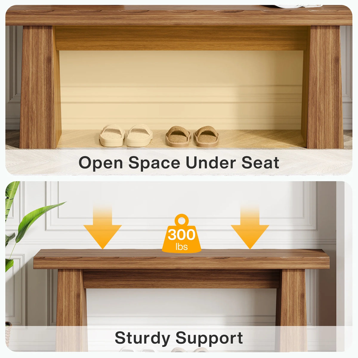 Fnova 48" Wooden Two - Person Backless Entryway Bench with Under - Bench Storage for Outdoor Garden - Product image 9
