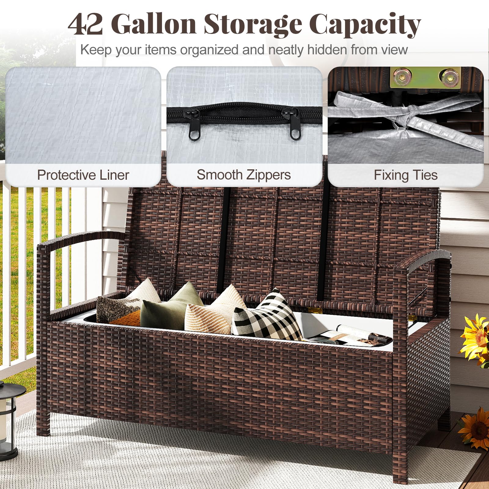 Tangkula 42 Gallon Outdoor Bench with Storage for Porch Backyard Poolside - Product image 7
