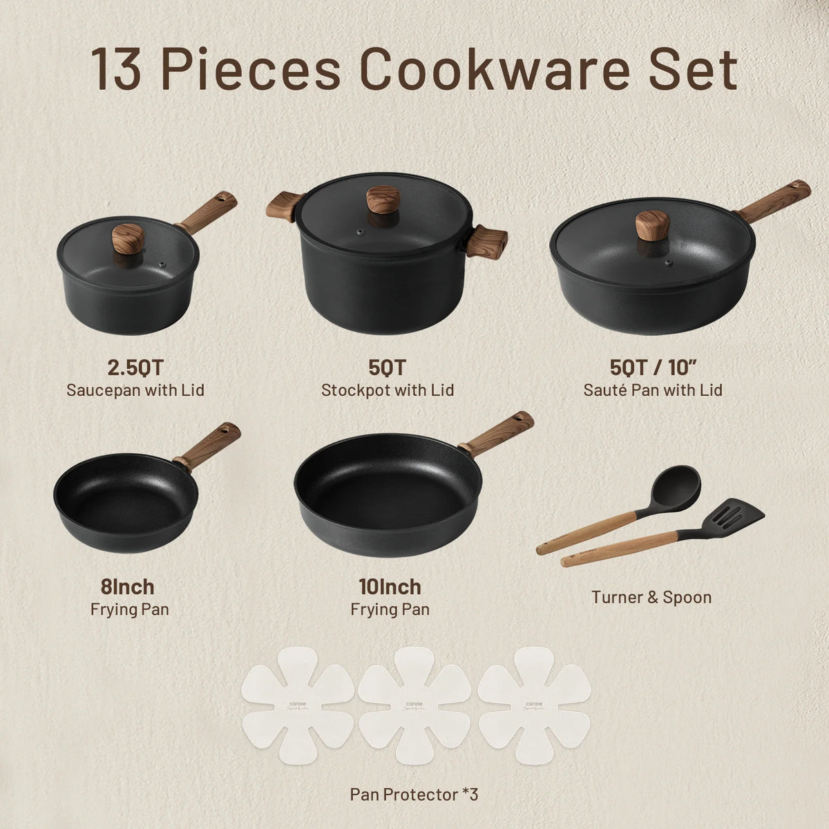Carote 13 - Pcs Nonstick Cookware Sets, Pots and Pans with Stay - Cool Handles - Product image 2