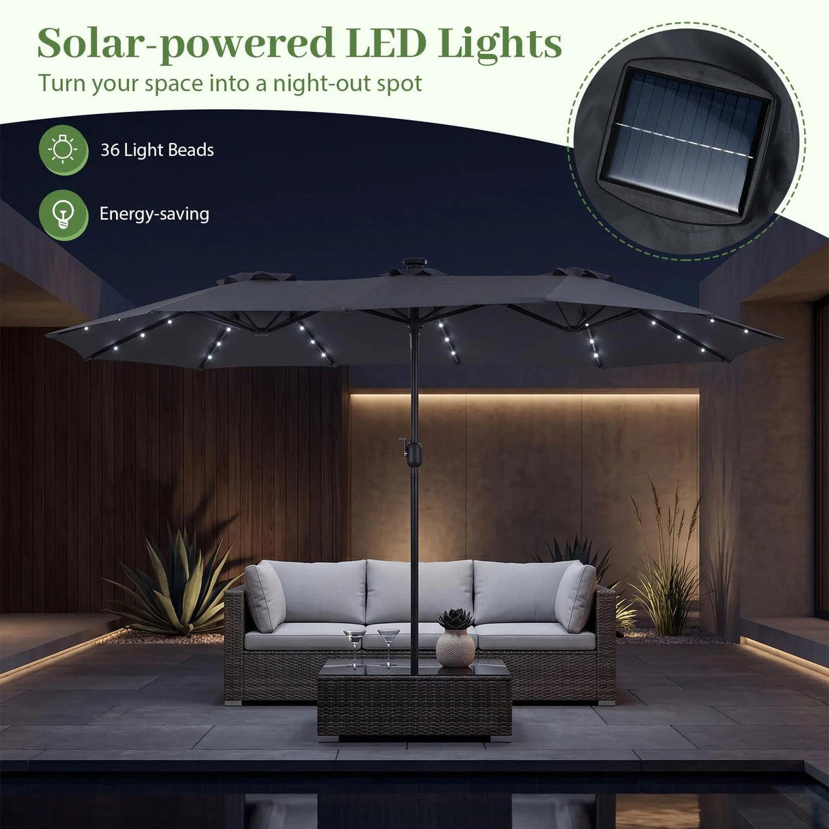 Tangkula 13 Ft Solar Patio Umbrella 36 LED Lights Crank Handle 12 Sturdy Ribs - Product image 3