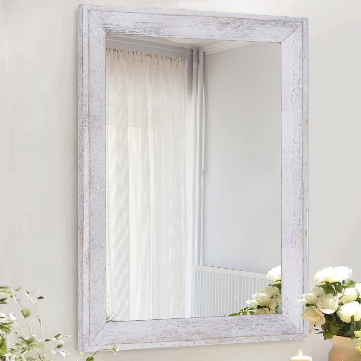 AAZZKANG Mirrors for Wall Rustic Wood Framed Mirror Decorative Farmhouse Bedroom Bathroom Hanging Mirror - Product image 1