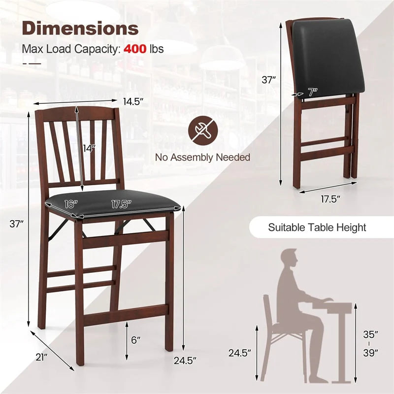 Set of 2/4 Folding Counter Height Bar Stools, 24.5" Portable Kitchen Island Chairs with Padded Seat & - Product image 4