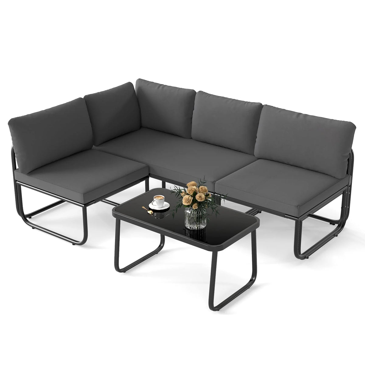 Tangkula 4 Pieces Patio Furniture Set with Cushions and Tempered Glass Coffee Table - Product image 1