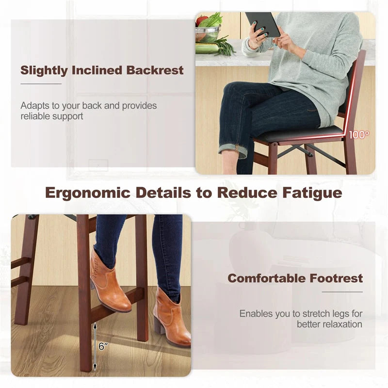 Set of 2 Folding Counter Height Bar Stools, 24.5" Kitchen Island Bar Chairs w/ Padded Backrest & Seat - Product image 7