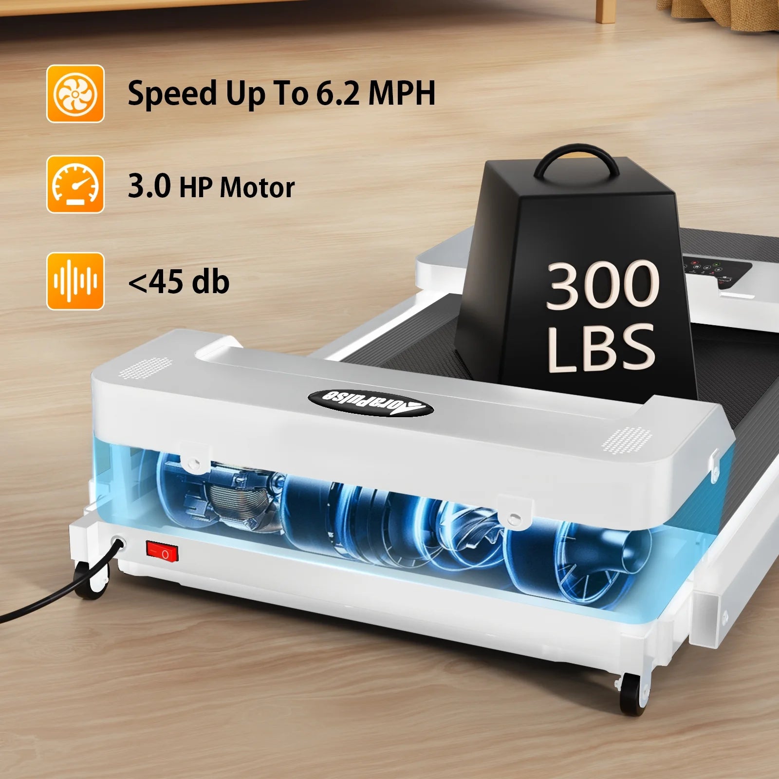 300 lb Portable Folding Treadmill, 3.0 HP Foldable Compact Treadmill for Home Office - Product image 9