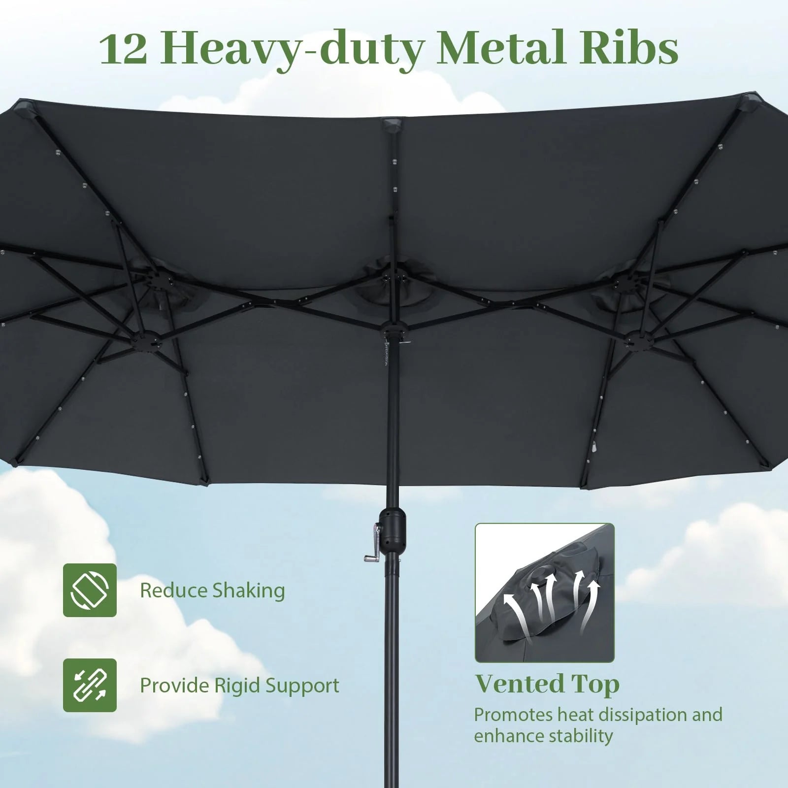 Tangkula 13 Ft Solar Patio Umbrella 36 LED Lights Crank Handle 12 Sturdy Ribs - Product image 5