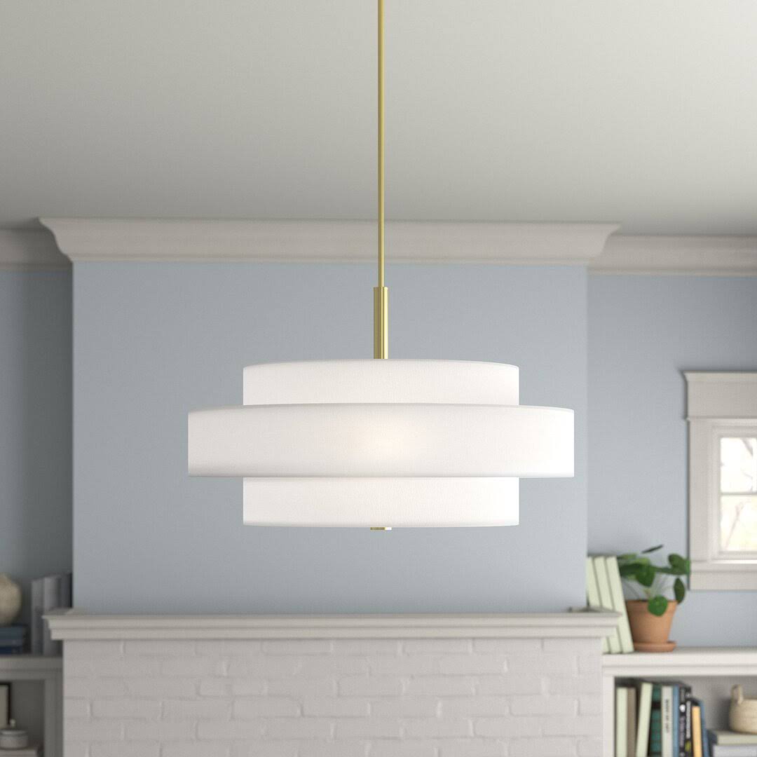 Paquette 5 - Light Shaded Drum Chandelier Andover Mills Shade Color: Off-White, Finish: Satin Brass - Product image 1