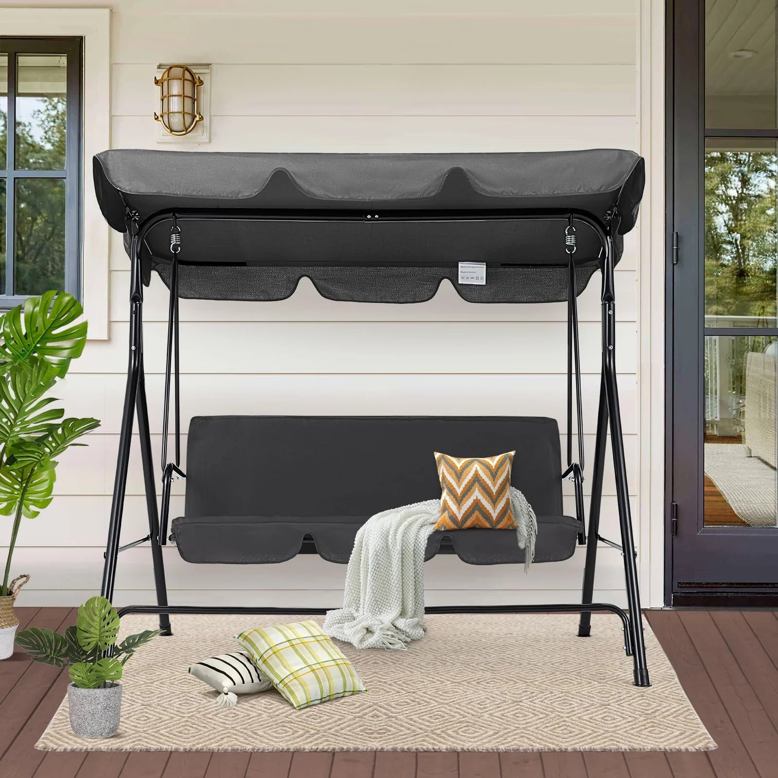 AECOJOY 3-Seat Outdoor Patio Swing Chair, Gray - Product image 7