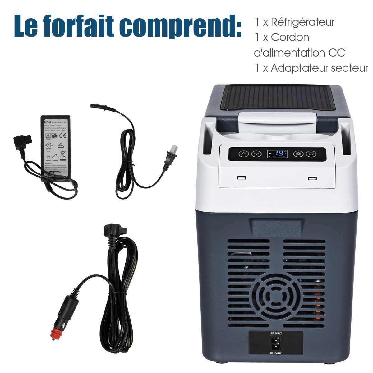 Car Fridge Freezer 12L Portable Compressor -20°C to +10°C LED Bulbs 2 Cup Holders 23x53x36cm -