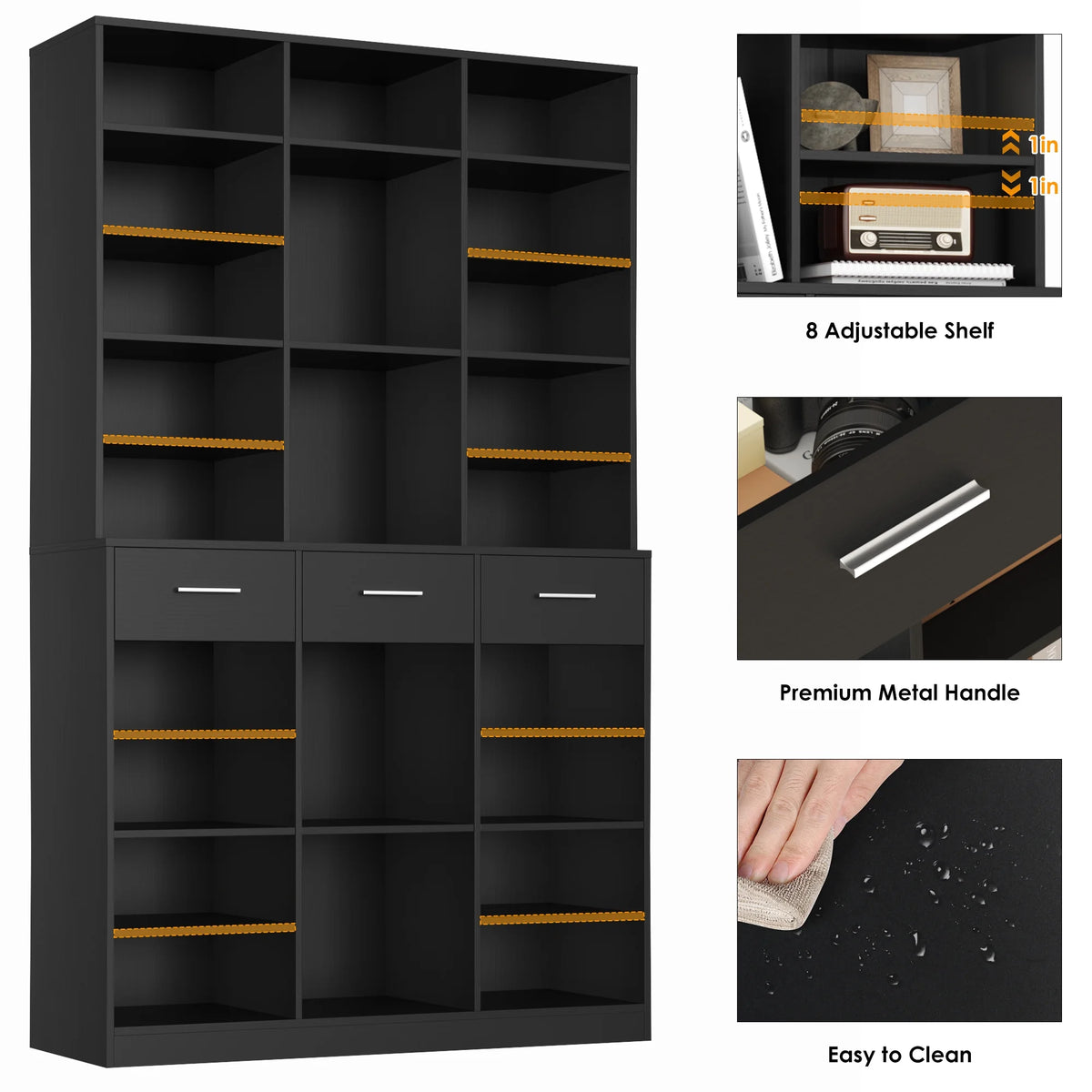 Homfa 75 - Inch Bookshelf and Bookcase with 3 Drawers, Wooden Storage Book Shelf with Adjustable Shelves - Product image 18