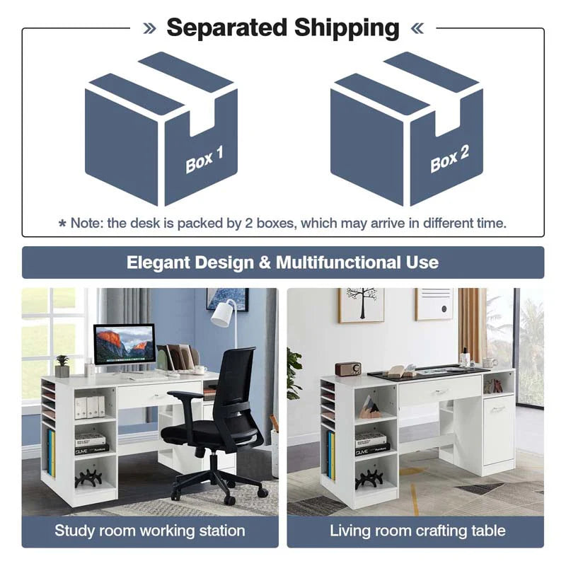 53" Artwork Sewing Craft Table Sewing Station Desk, Multipurpose Sewing Machine Cabinet with Drawers & Open - Product image 3