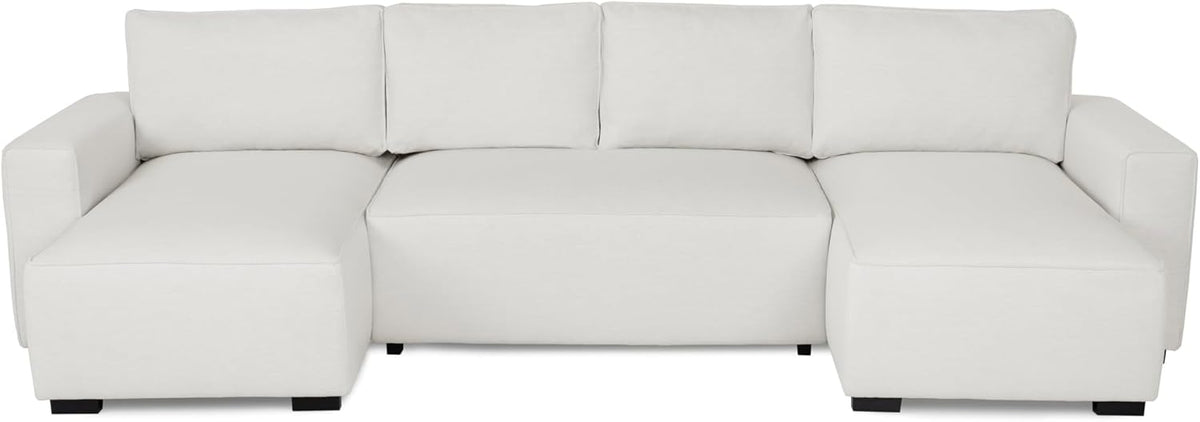 Budwing Jordan 5-Seater Sofa Bed – Panoramic Chaise Longue, Premium Comfort – Contemporary Style, 100% Polyester Fabric – 317x157x91 cm – Light Beige
