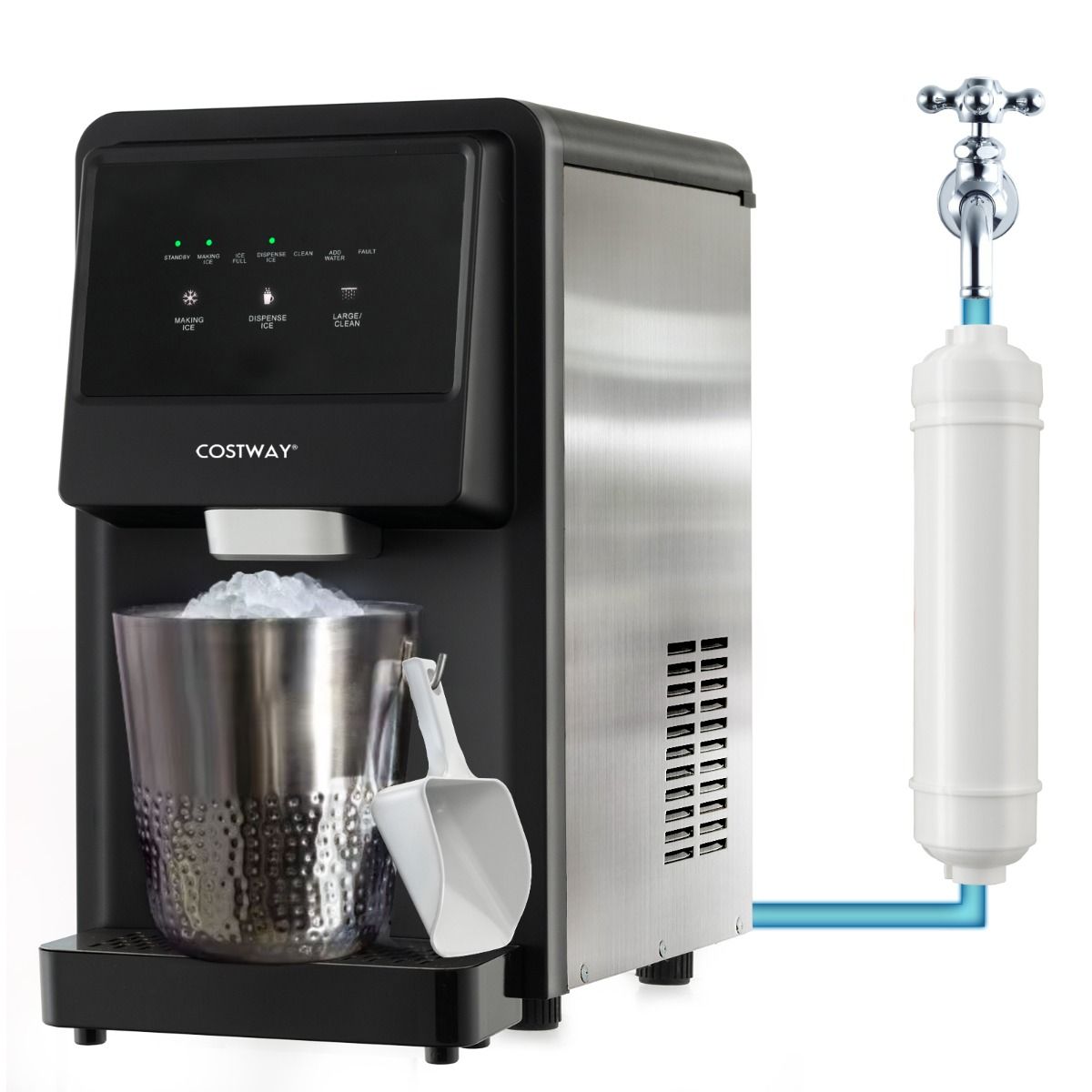 Ice Maker 27kg/24h Countertop LED Display Nugget Maker with Infrared Sensor and Self-Cleaning Ice Storage: 4 kg -