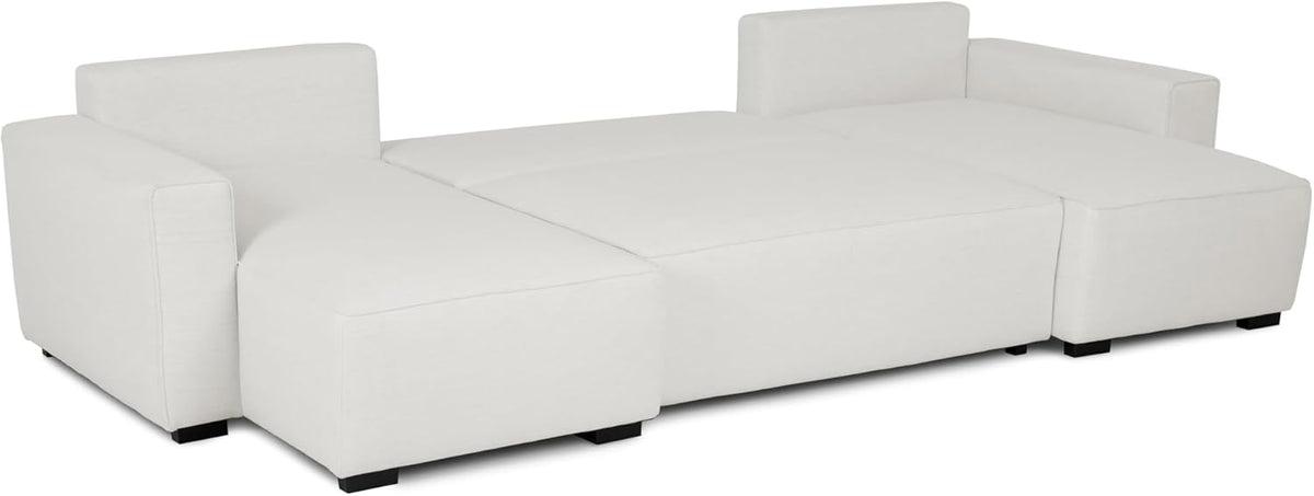 Budwing Jordan 5-Seater Sofa Bed – Panoramic Chaise Longue, Premium Comfort – Contemporary Style, 100% Polyester Fabric – 317x157x91 cm – Light Beige