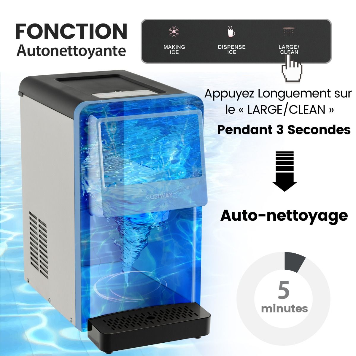 Ice Maker 27kg/24h Countertop LED Display Nugget Maker with Infrared Sensor and Self-Cleaning Ice Storage: 4 kg -