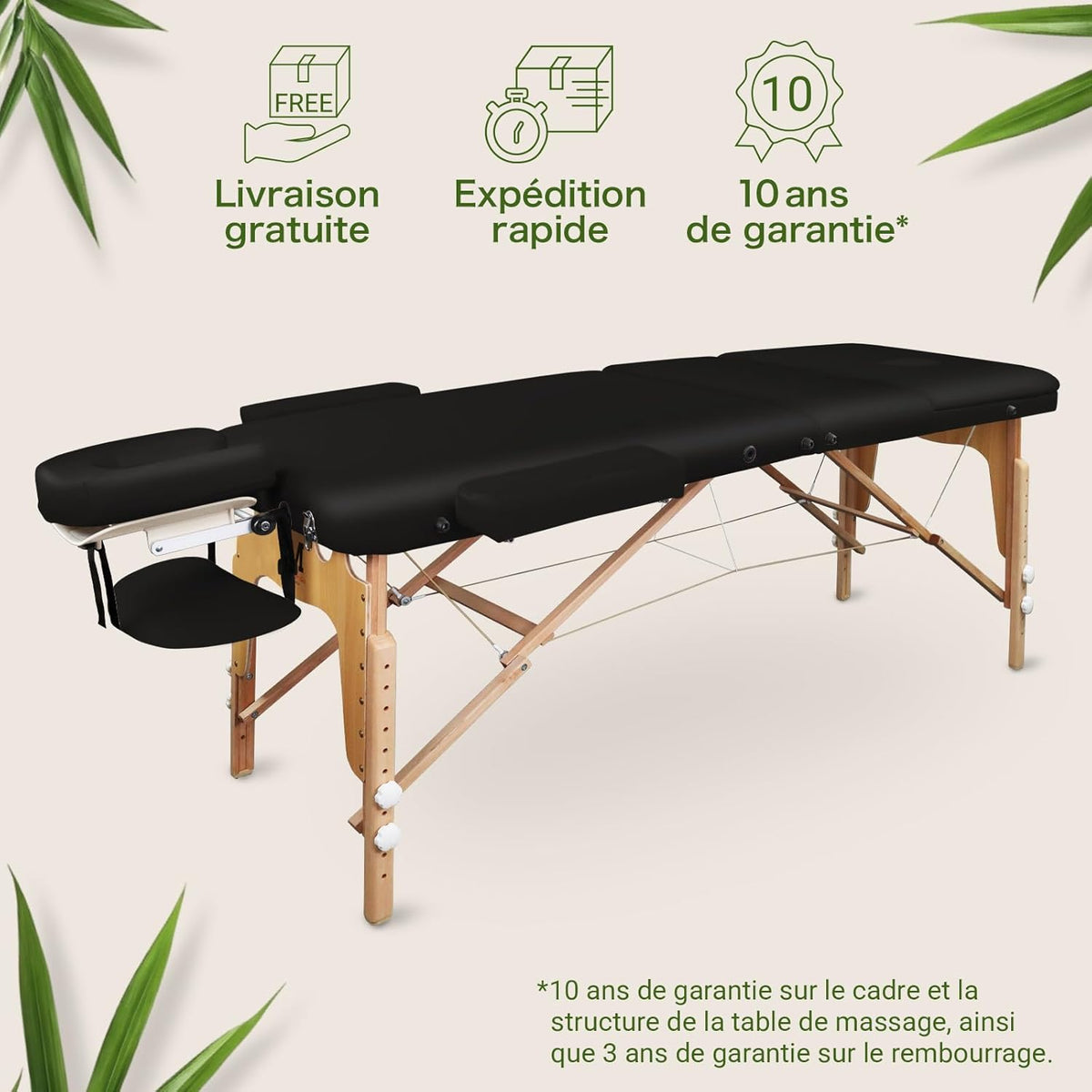 MASSUNDA All INKL Folding and Height-Adjustable Massage Chair – Mobile Solid Wood Massage Table with Sponge Cover, Armrests and Backrests, Ergonomic Headrest (Black)