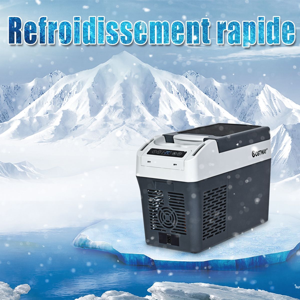 Car Fridge Freezer 12L Portable Compressor -20°C to +10°C LED Bulbs 2 Cup Holders 23x53x36cm -