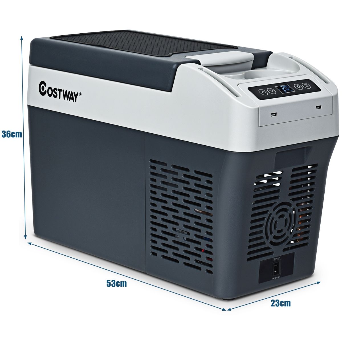 Car Fridge Freezer 12L Portable Compressor -20°C to +10°C LED Bulbs 2 Cup Holders 23x53x36cm -