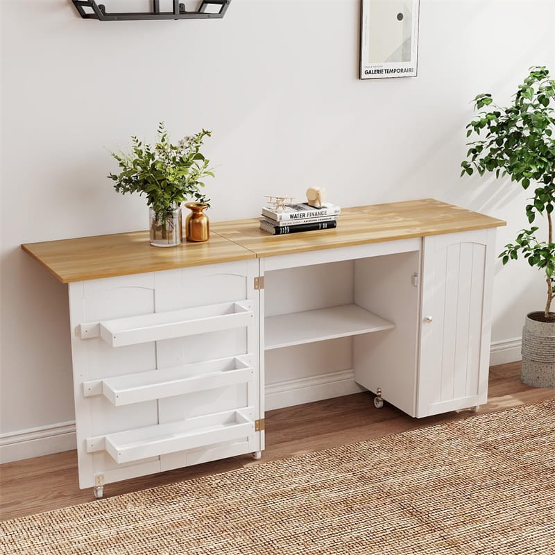 62.5" Folding Sewing Table Rolling Craft Station with Storage Cabinet & Shelves - Product image 18