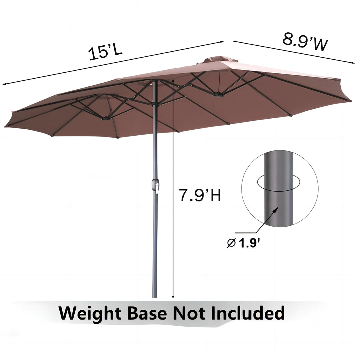 AECOJOY 15x9ft Double-Sided Patio Umbrella, Brown - Product image 3