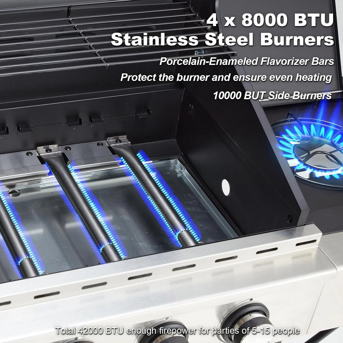 Upgraded 4 Burner BBQ Propane Gas Grill with Cast Iron Grates & Side Stove, 44 - Product image 18